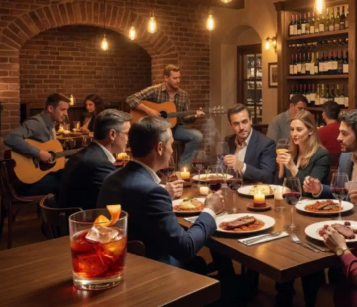 Elegáns éttermi enteriőr és gourmet fogások montázsa